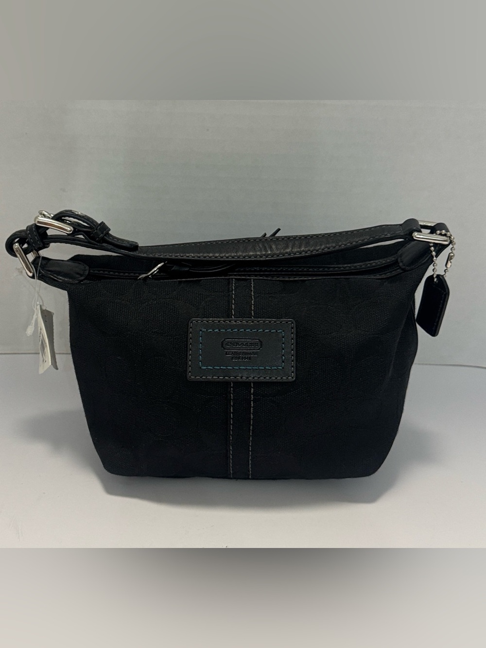 NWT! Coach Carly Mini Signature Baguette Shoulder Handbag in black jacquard